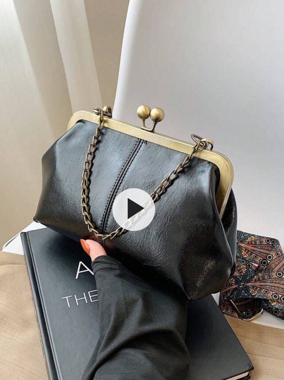 Retro Black Shoulder Crossbody Bag, With Bohemian Style Strap, Handbag,